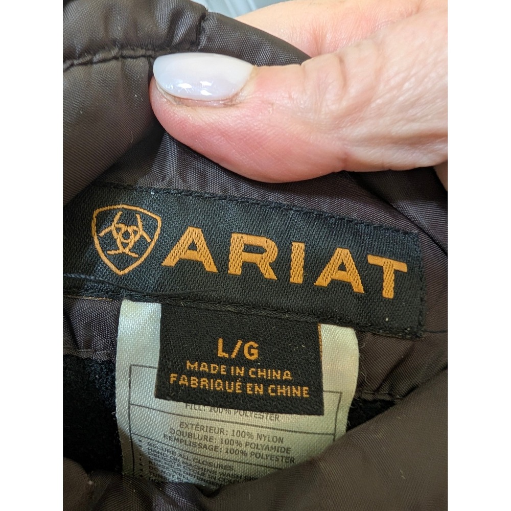 Ariat Mens Reversible Puffer Vest Brown Tan Full Zip Mock Neck Large L - Picture 5 of 10